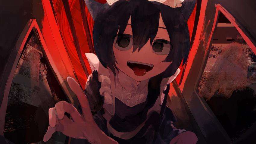 1girl, animal_ears, apron, brown_eyes, cat_ears, chikyuu_no_ura_(cevio), dress, elevator_door