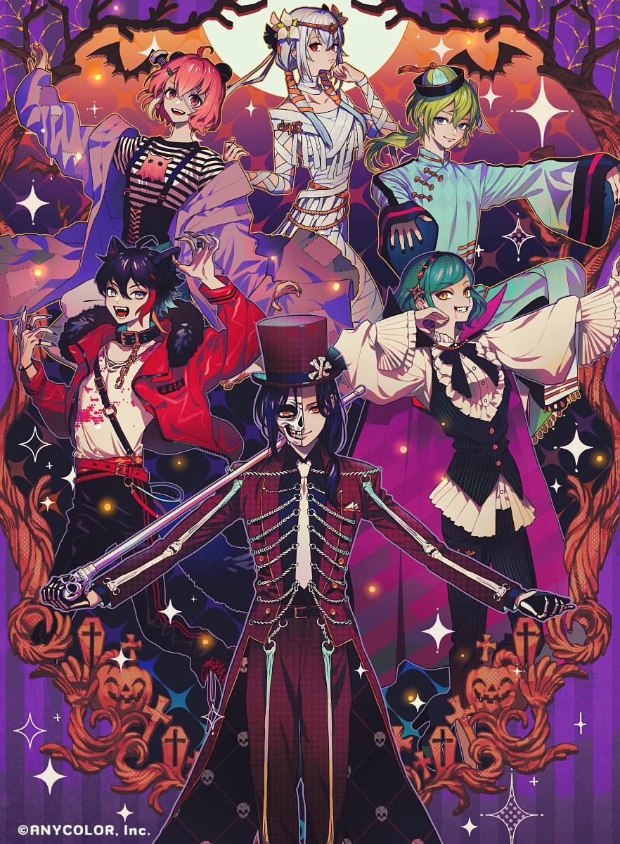 3boys, 3girls, :d, ahoge, akiakane, alternate_costume, animal_ears, aqua_robe