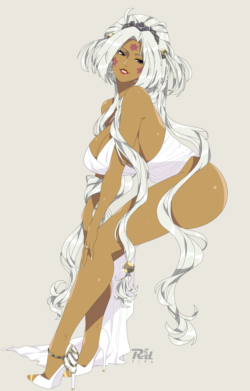 1girl, aa_megami-sama, absurdly_long_hair, absurdres, ass, breasts, dark-skinned_female, dark_skin