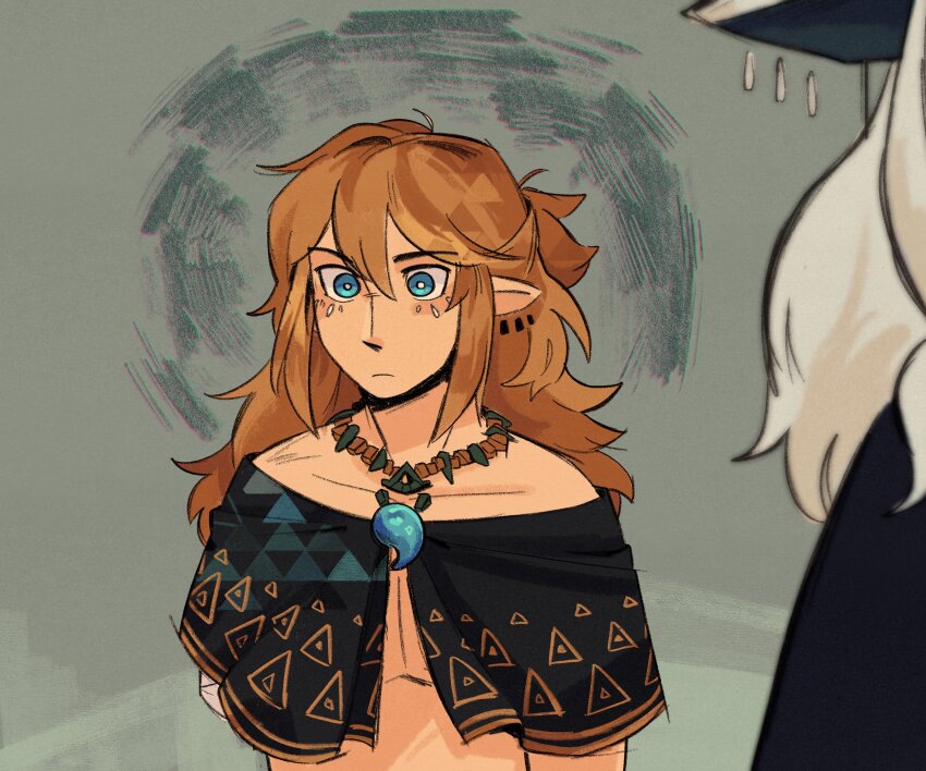 1boy, 2boys, absurdres, androgynous, blonde_hair, charged_set_(zelda), highres, link, male_focus, multiple_boys, nintendo, orphetoon, pointy_ears, simple_background, the_legend_of_zelda, the_legend_of_zelda:_tears_of_the_kingdom