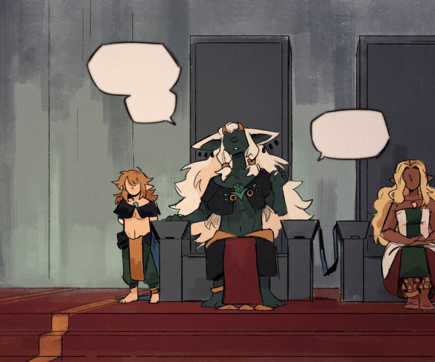 1girl, 2boys, absurdres, androgynous, blonde_hair, couple, dark_skin, furry