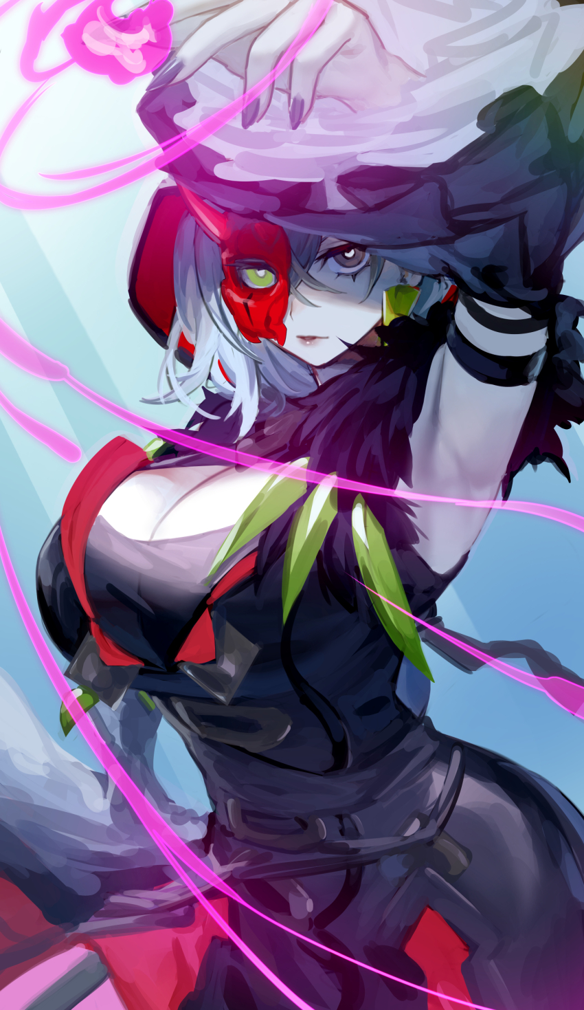 1girl, absurdres, armband, armpits, breasts, cleavage, cleavage_cutout, clothing_cutout