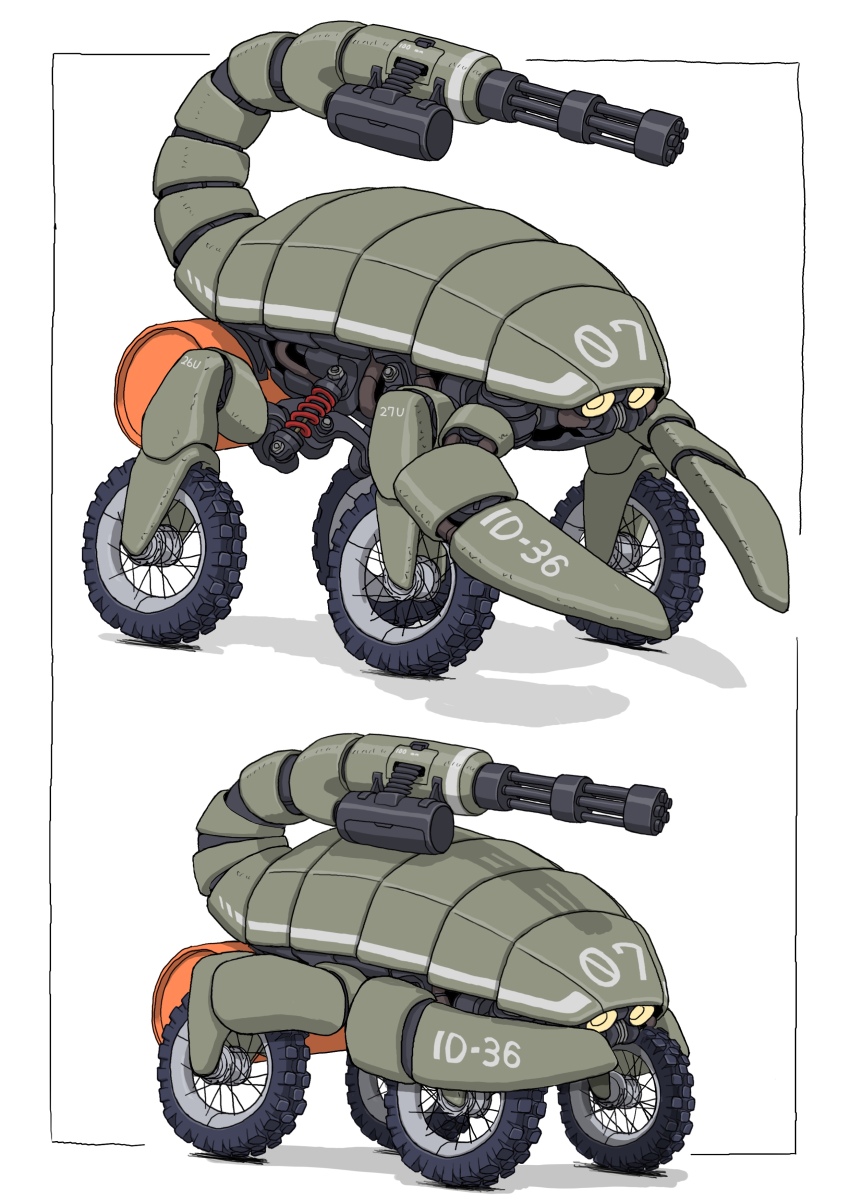 absurdres, animal-themed_vehicle, gatling_gun, gatling_santouhei, highres, military_vehicle, motor_vehicle, multiple_views