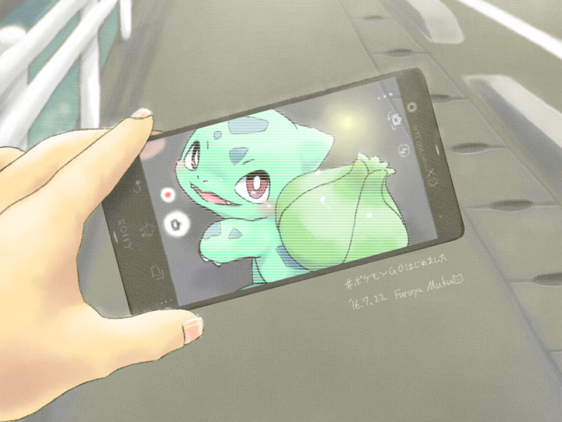 artist_name, bright_pupils, bulbasaur, cellphone, claws, copyright_name, dated, different_viewfinder