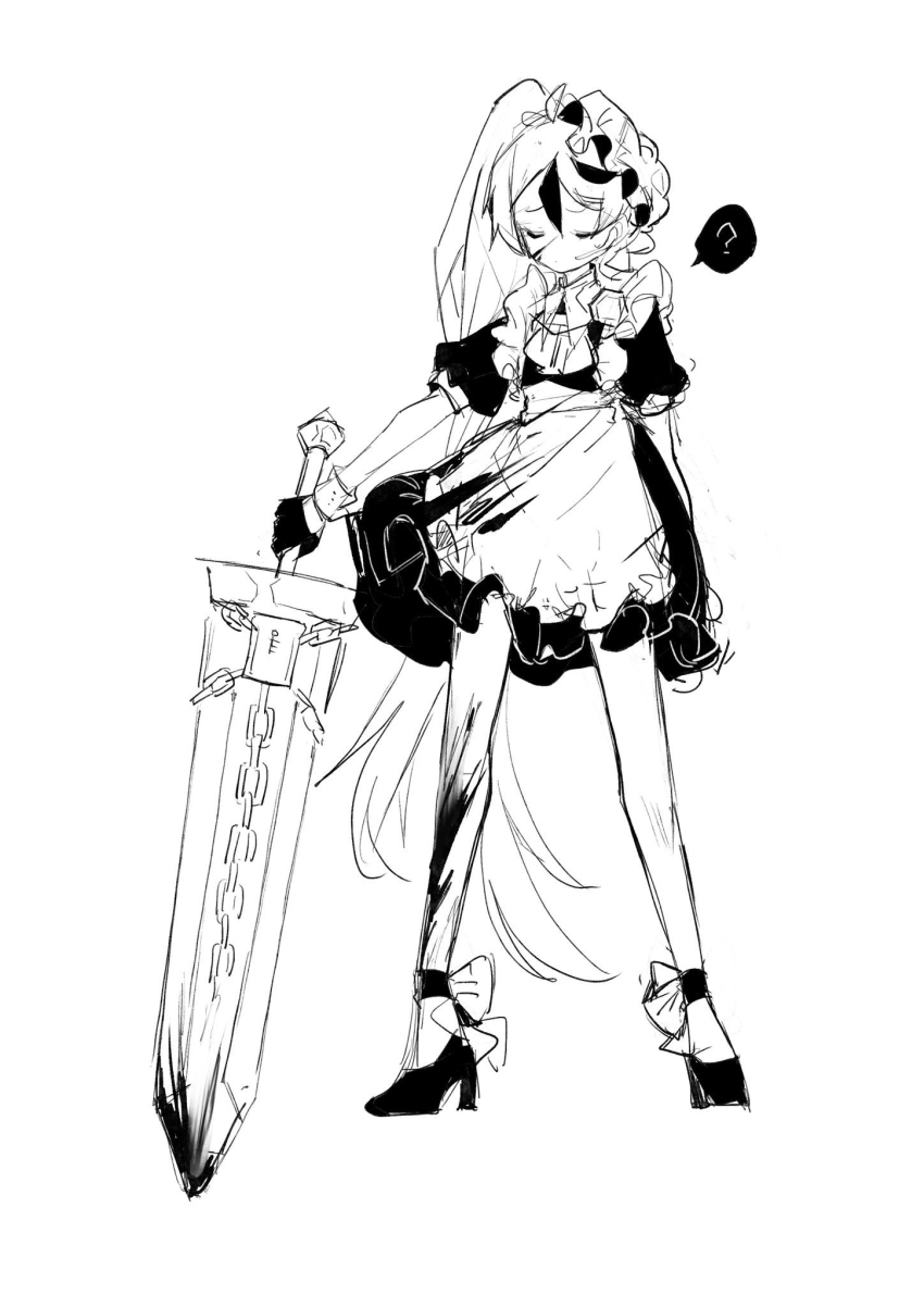 1boy, ?, apron, chain, closed_eyes, closed_mouth, crossdressing, crossdressing_(mtf)