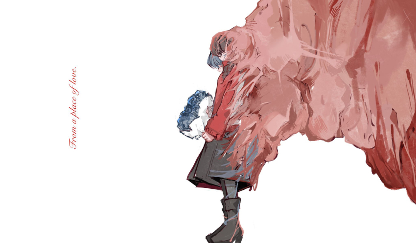 1boy, 1girl, black_footwear, black_pantyhose, black_skirt, blue_hair, boots, braid