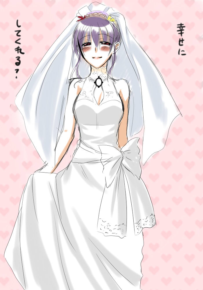 1girl, bad_id, bad_pixiv_id, bare_shoulders, blush, bow, bridal_veil, bride