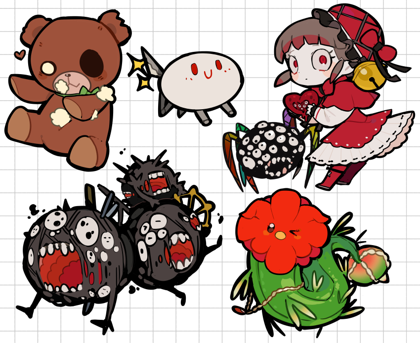 1girl, absurdres, all-around_helper, bell, boots, bow, bowtie, brown_hair