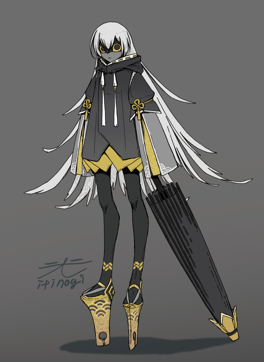 1girl, absurdres, bird, black_umbrella, chinese_knot, closed_mouth, closed_umbrella, colored_sclera