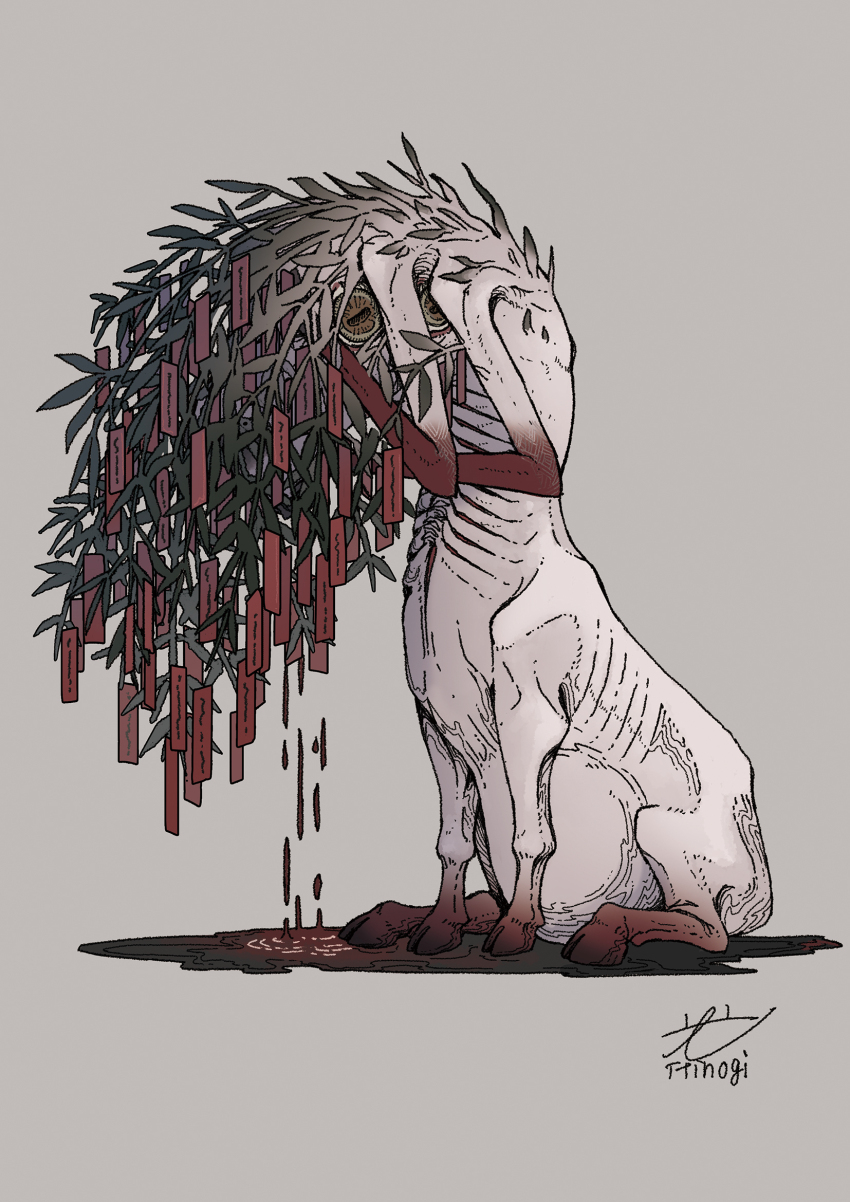 1other, blood, colored_skin, commentary_request, cow, dripping, extra_arms, extra_eyes