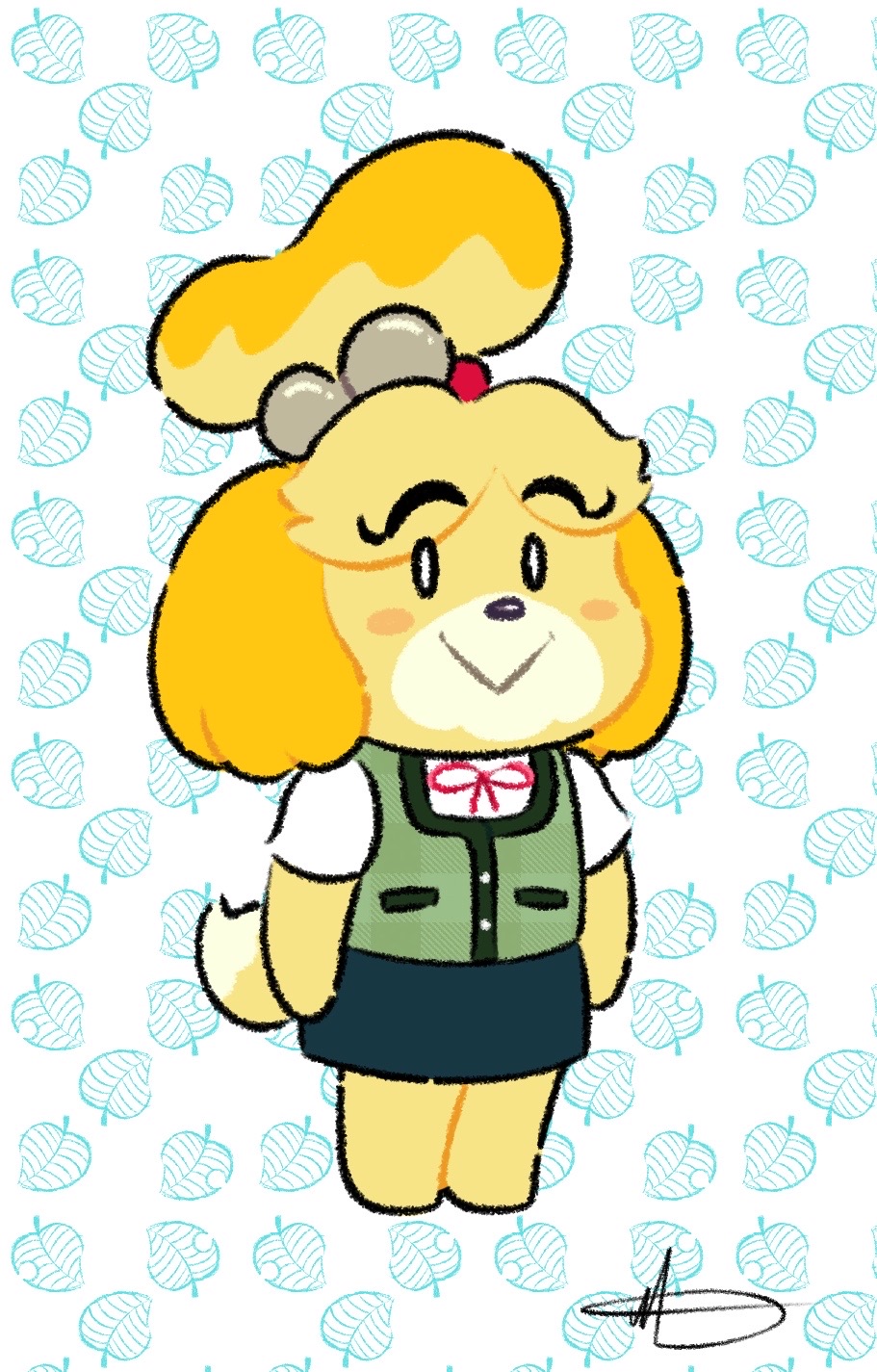 1girl, animal_crossing, barefoot, beads, blue_skirt, blush_stickers, bow, bowtie