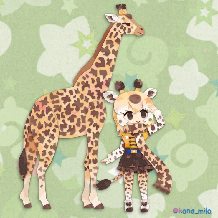 1girl, animal, animal_ears, animal_print, giraffe, giraffe_ears, giraffe_girl, giraffe_horns