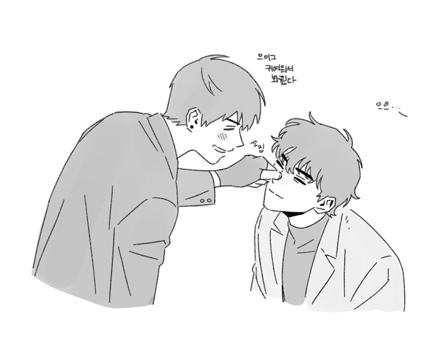 2boys, brothers, closed_eyes, closed_mouth, dodamqoekfqn, greyscale, han_yoohyun, han_yoojin