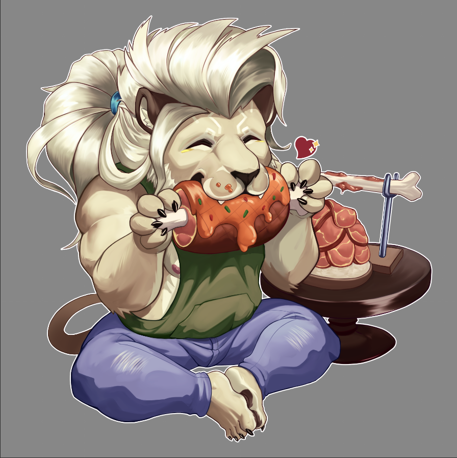 1boy, bara, bowl, cancerdoge, chibi, claws, closed_eyes, commentary