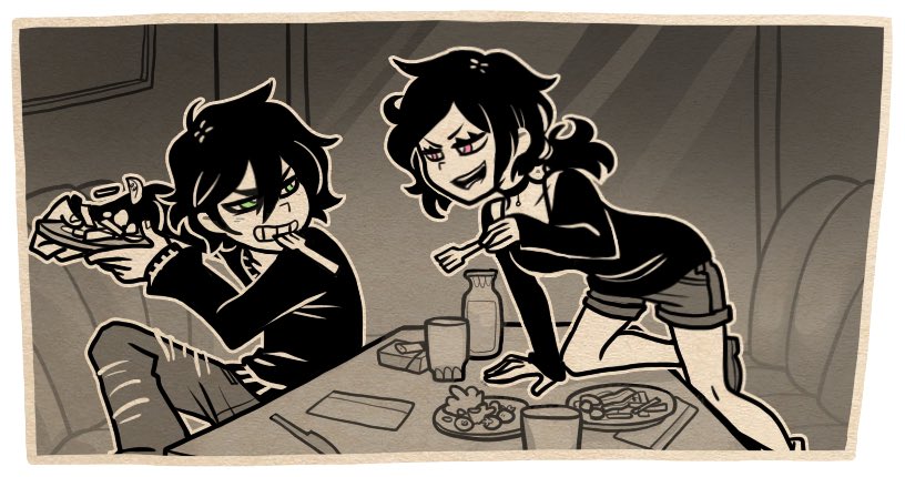 1boy, 1girl, andrew_graves_(the_coffin_of_andy_and_leyley), ashley_graves, black_hair, brother_and_sister, choker, cigarette_pack