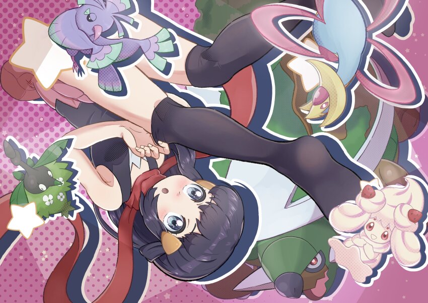 1girl, absurdres, alcremie, alcremie_(strawberry_sweet), blush, convenient_censoring, cresselia, dawn_(pokemon)