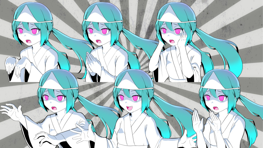 absurdres, aqua_hair, candle, colored_sclera, colored_skin, ghost, grey_sclera, hatsune_miku
