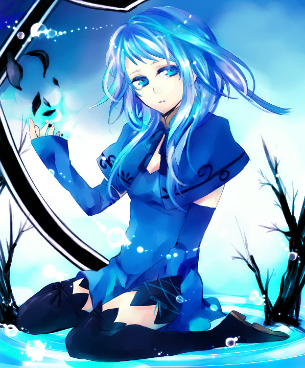 1girl, bad_id, bad_pixiv_id, blue_eyes, blue_hair, detached_sleeves, female_focus, long_hair