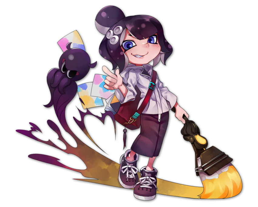 1girl, alternate_species, blue_eyes, blush, fate/grand_order, fate_(series), grin, hair_bun