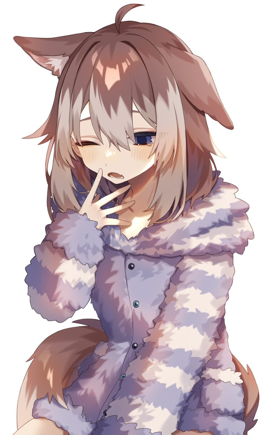 1girl, animal_ears, asano_yoru_(artist), blue_eyes, brown_hair, commission, dog_ears, dog_girl