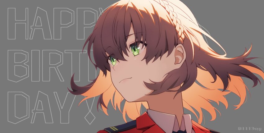 1113syp, 1girl, assault_lily, braid, brown_hair, closed_mouth, collared_shirt, commentary_request