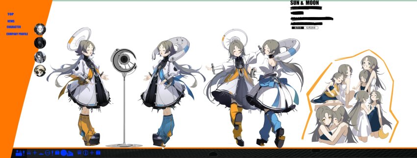 2girls, backless_outfit, blue_eyes, bow, brown_hair, closed_eyes, dazhangfu, dress