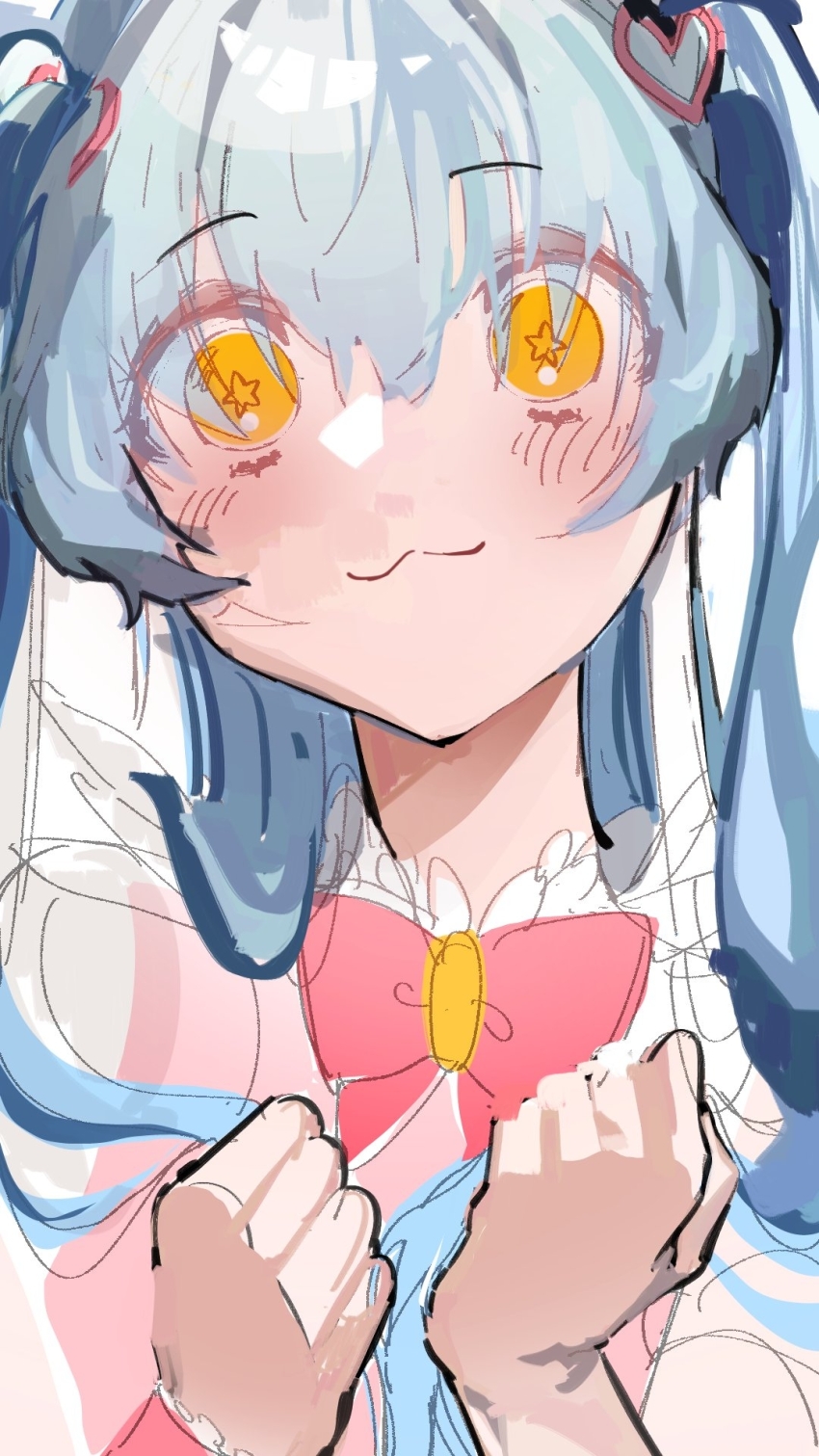 1girl, :3, blue_hair, blush, bow, bowtie, closed_mouth, hair_ornament