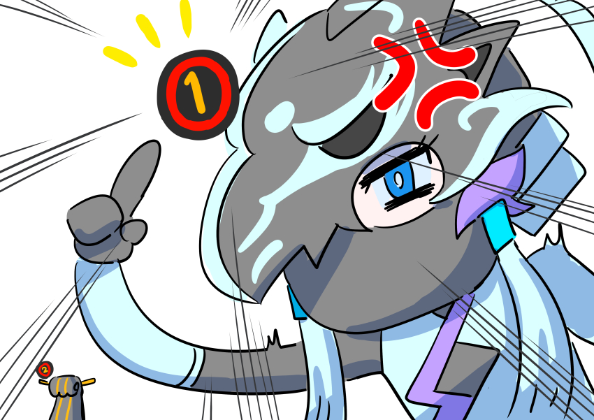 1boy, 1girl, absurdres, angry, black_bodysuit, blue_eyes, bodysuit, chibi