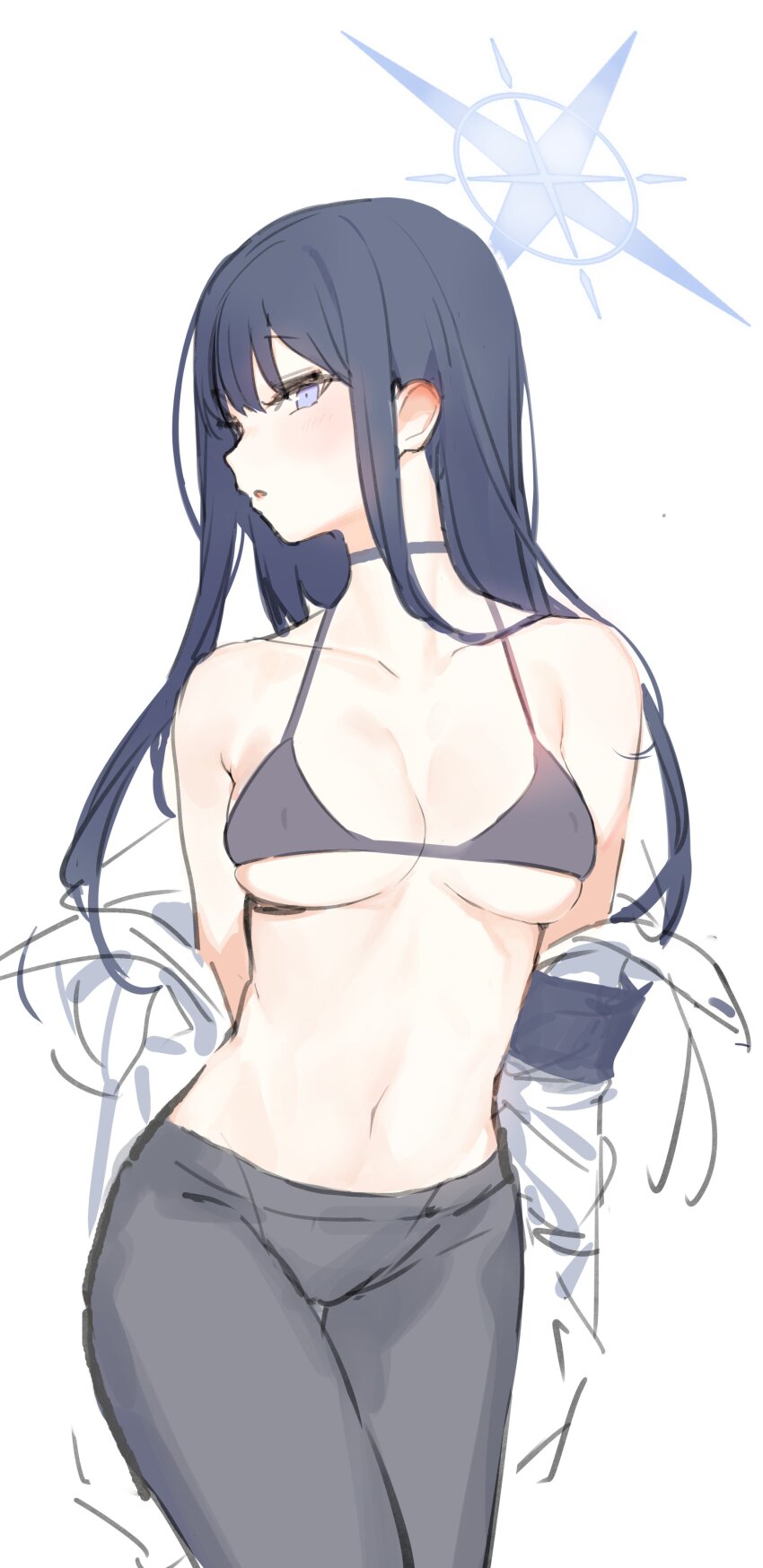 1girl, absurdres, bare_shoulders, battle_koala, bikini, black_bikini, black_choker, black_hair