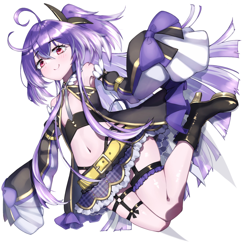 1girl, ahoge, arm_belt, belt, black_dress, black_sleeves, blush, bow