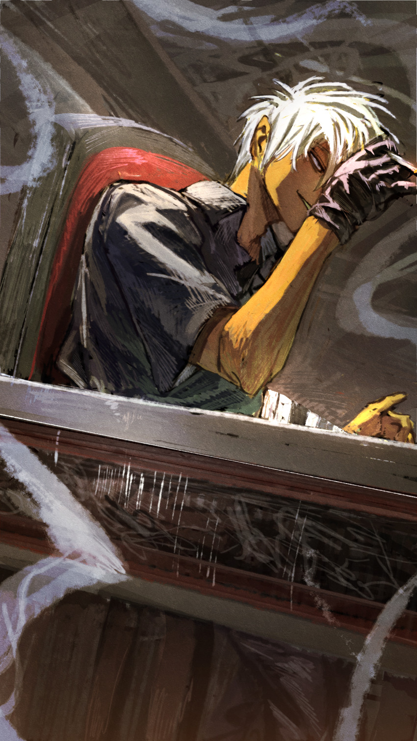 1boy, absurdres, akagi:_yami_ni_oritatta_tensai, akagi_shigeru, bags_under_eyes, black_eyes, black_shirt, chair