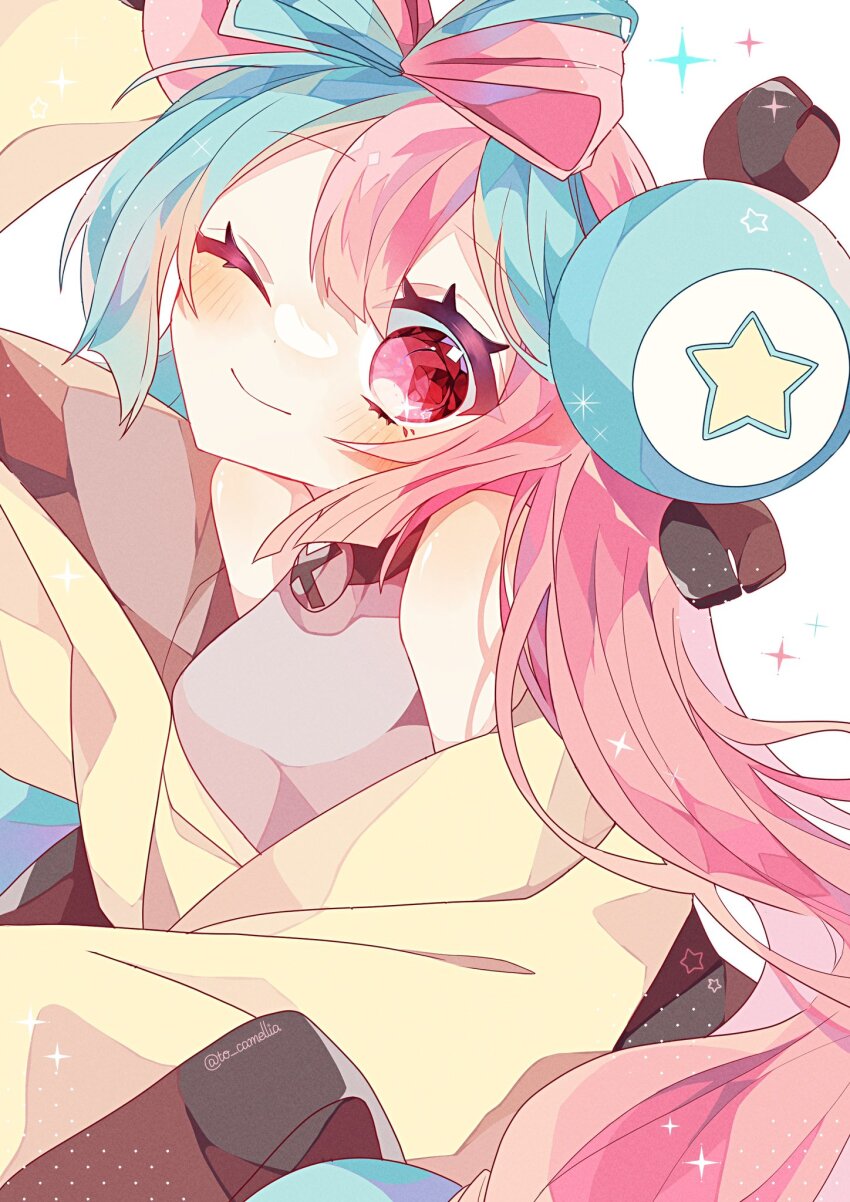 blue_hair, highres, iono_(pokemon), multicolored_hair, nintendo, one_eye_closed, pink_eyes, pink_hair