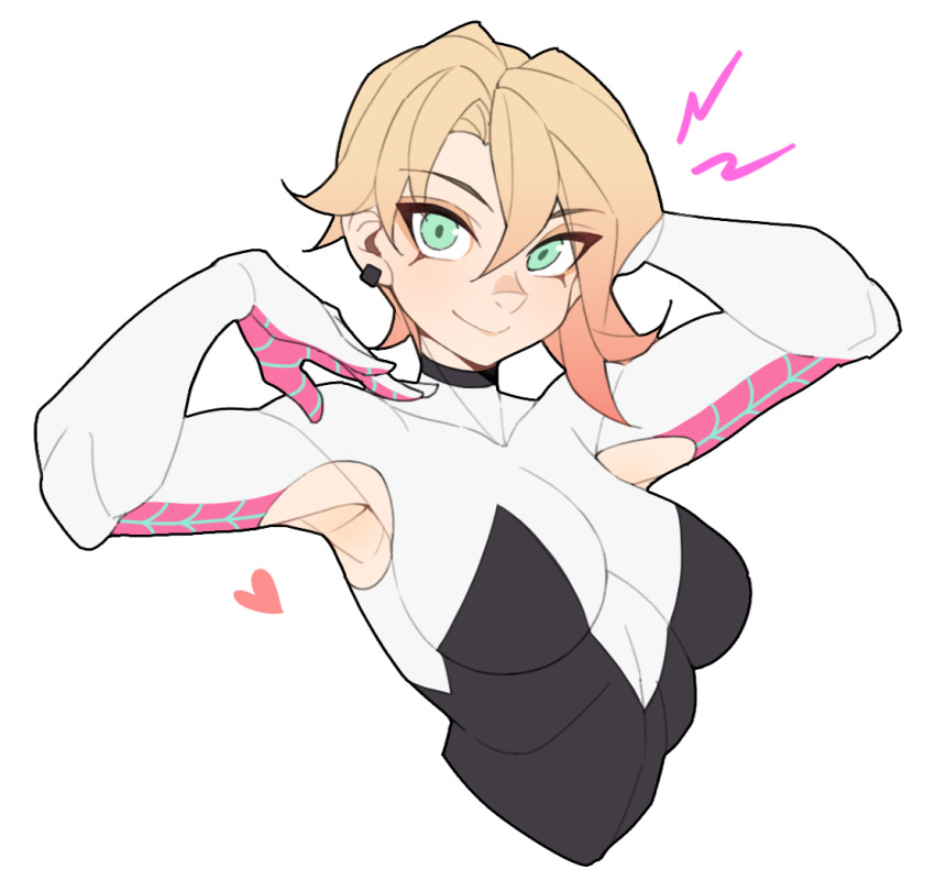 1girl, aqua_eyes, armpits, blonde_hair, bodysuit, breasts, earrings, hanenosaki