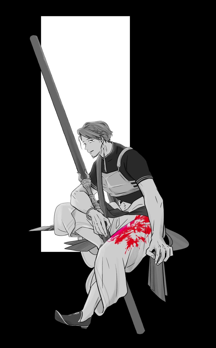 1boy, absurdres, asian_indian_clothes, black_shirt, duryodhana_(fate), duryodhana_(second_ascension)_(fate), earrings, facial_hair