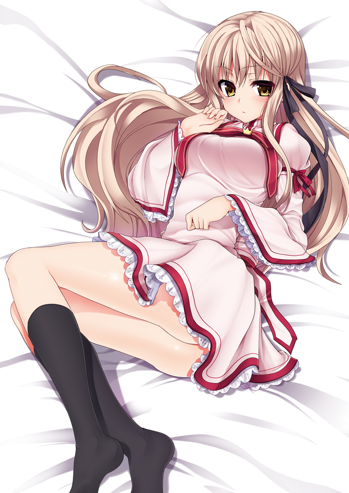 1girl, ass, black_ribbon, black_socks, breasts, brown_hair, closed_mouth, commentary_request