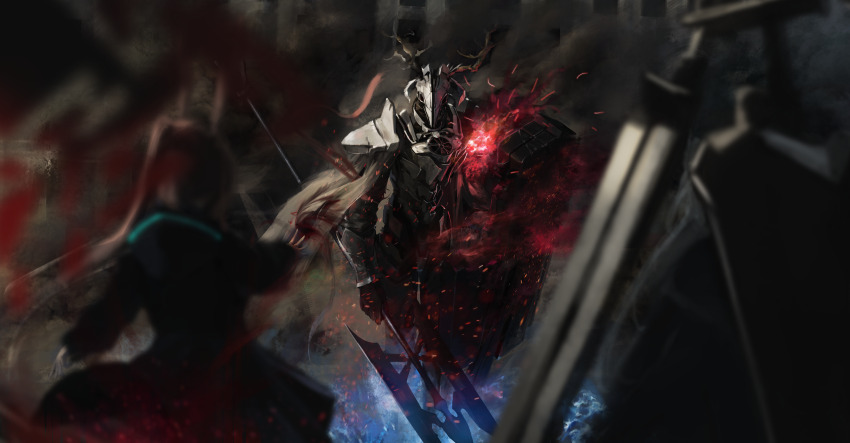 1boy, 2girls, absurdres, amiya_(arknights), animal_ears, antlers, arknights, armor