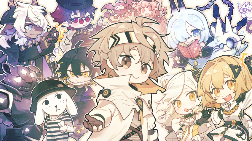 !, ?, alchemy_stars, bethel_(alchemy_stars), book, camera, carleen_(alchemy_stars), chibi