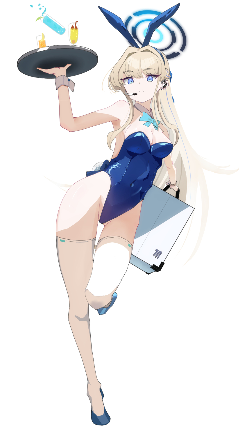 1girl, absurdres, animal_ears, back_bow, bare_shoulders, blonde_hair, blue_archive, blue_eyes