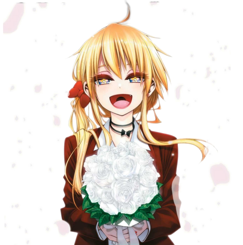 1girl, absurdres, ahoge, blonde_hair, collar, dark_gathering, flower, highres