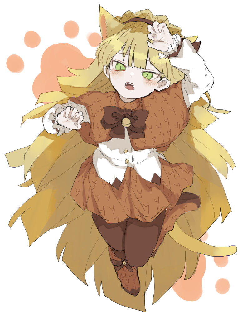 1girl, akaimo_(akaimokou), animal_ears, blonde_hair, boots, bow, bowtie, braid