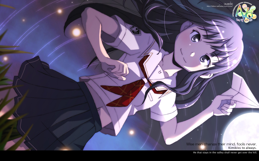 1girl, black_hair, brown_eyes, bug, dutch_angle, female_focus, fireflies, firefly