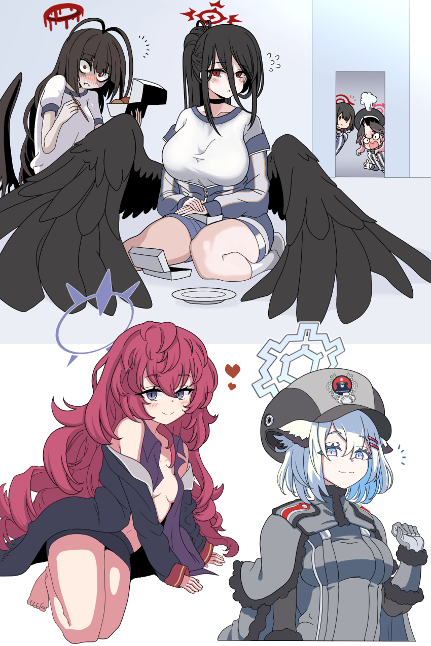 6+girls, alternate_costume, blue_archive, halo, hasumi_(blue_archive), hasumi_(track)_(blue_archive), hat, highres