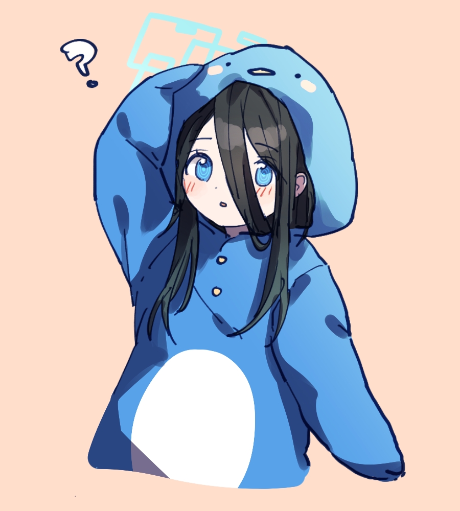 1girl, ?, alternate_costume, animal_costume, aris_(blue_archive), black_hair, blue_archive, hood
