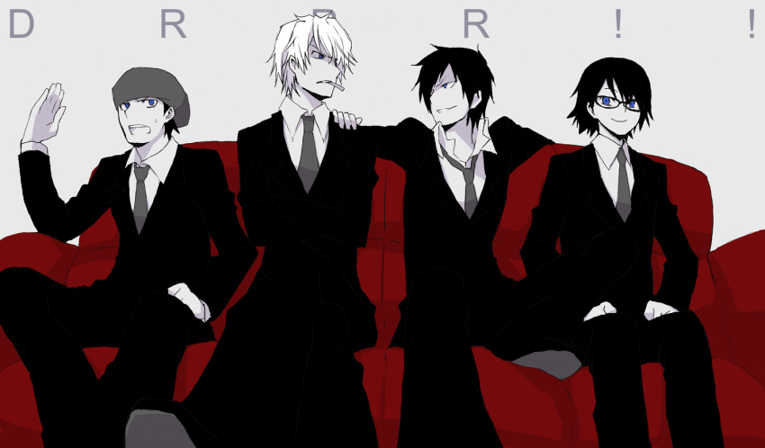 4boys, cigarette, couch, durarara!!, formal_clothes, hat, heiwajima_shizuo, hirasaka_(artist)