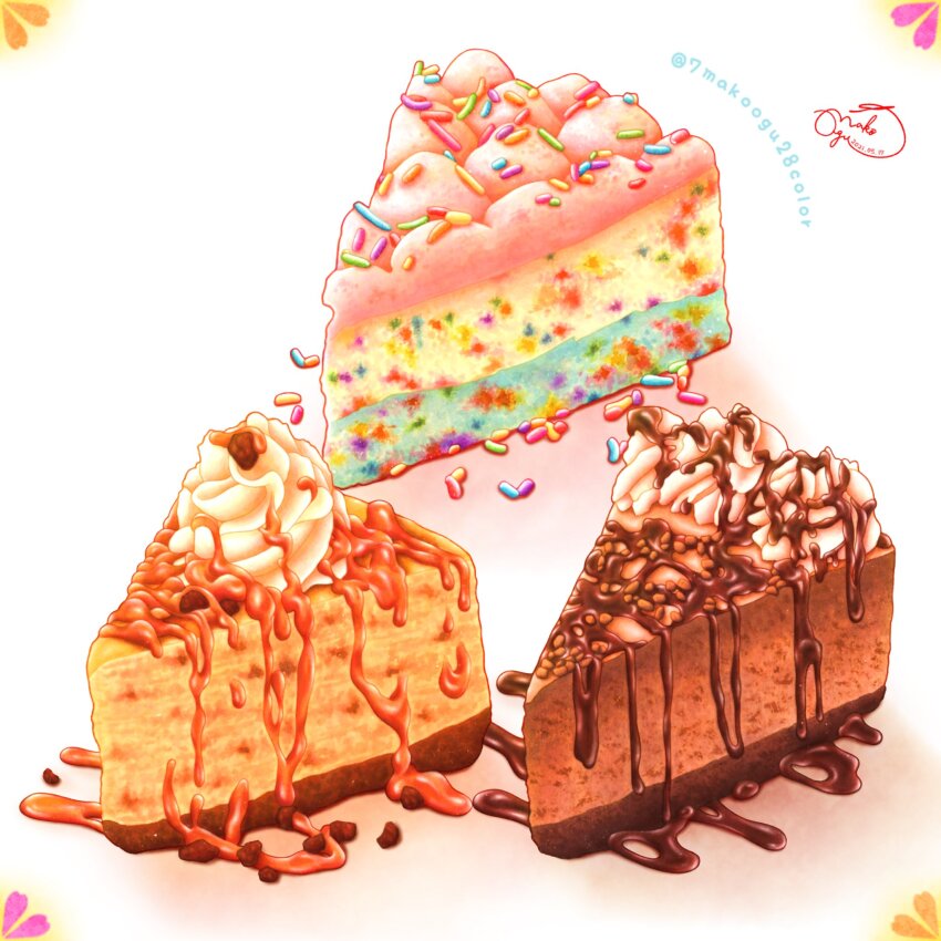 7makoogu28color, artist_name, cake, caramel, chocolate, color_ink_(medium), dessert, food, food_focus, highres, no_humans, original, painting_(medium), simple_background, sweets, traditional_media, watercolor_(medium)