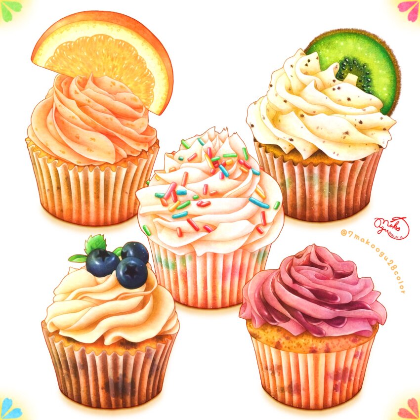 7makoogu28color, artist_name, blueberry, color_ink_(medium), cupcake, food, food_focus, fruit