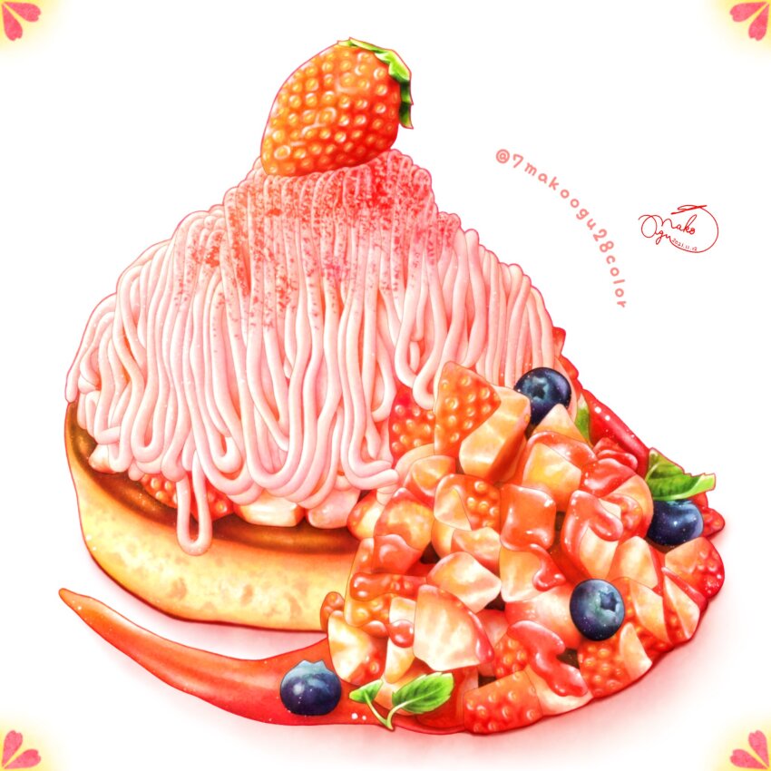 7makoogu28color, artist_name, blueberry, cake, color_ink_(medium), food, fruit, highres