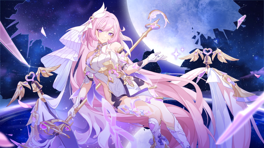 1girl, absurdres, bare_shoulders, breasts, closed_mouth, commentary_request, dress, elf