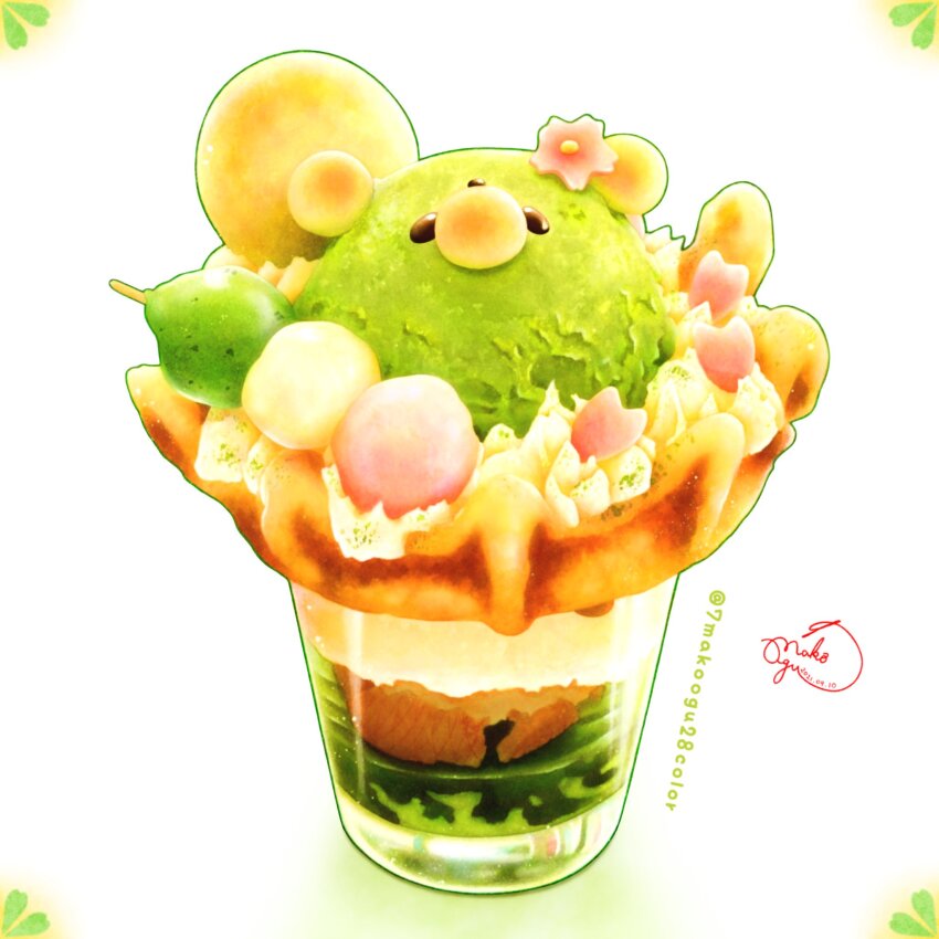 7makoogu28color, artist_name, bear, color_ink_(medium), dango, flower, food, food_focus