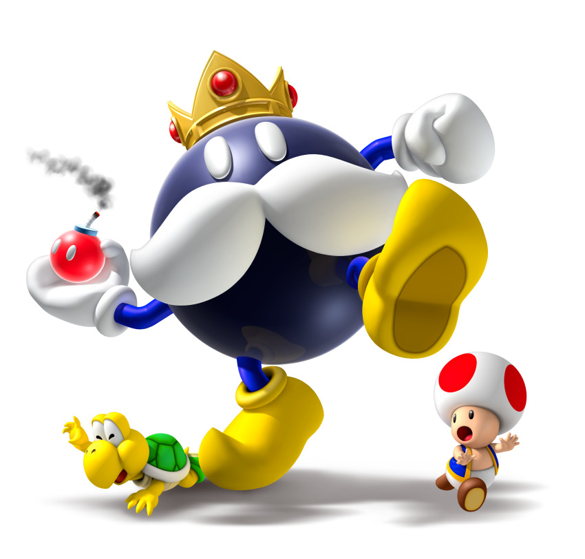 3boys, 3d, absurdres, blue_vest, bomb, crown, explosive, facial_hair
